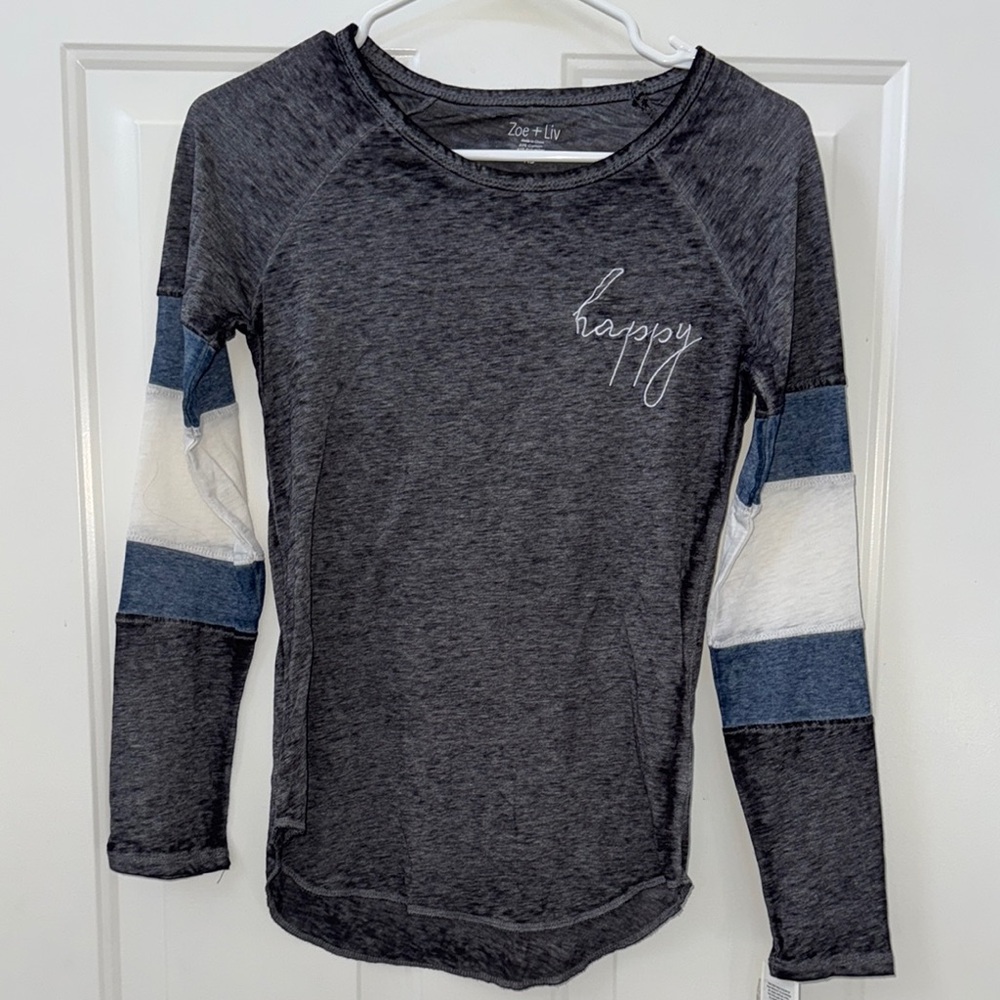 (2 for $10) Zoe + Liv Gray and Blue Long Sleeve Tee
